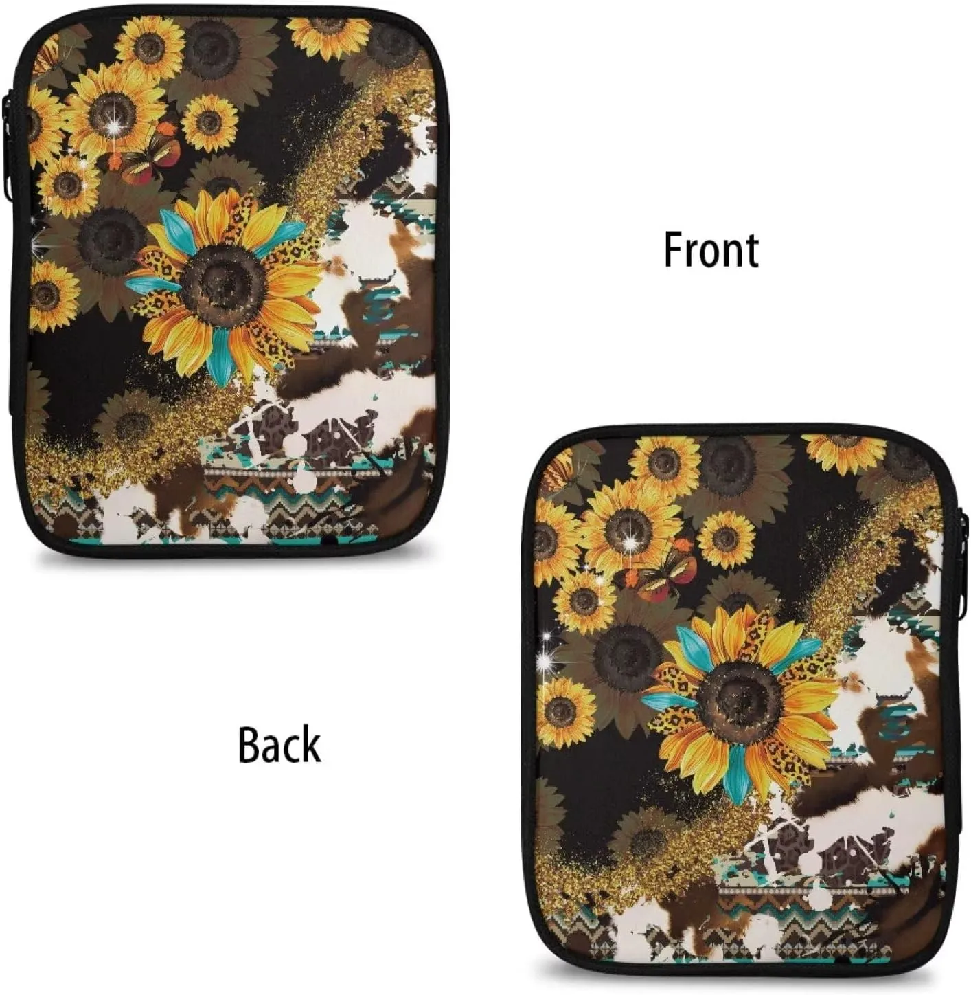 Noprintge Crochet Hook Organizer Empty, Sunflowers Tribal Cowhide Leopard Print Travel Crochet Needle Case, Portable Storage Zipper Bag for Crochet Needles Knitting Accessories