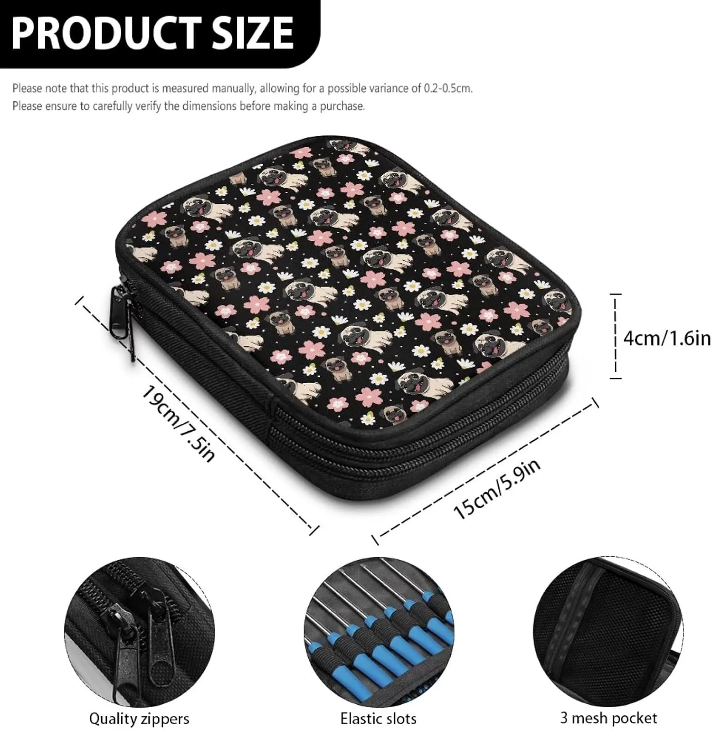 Noprintge Dogs Floret Pattern Knitting Needles Case Travel Crochet Hook Organizer Storage Bag for Circular and Straight Knitting Needles Crochet Hooks and Knitting Accessories