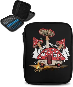 Noprintge Mushroom Car Print Crochet Hook Organizer Case, Square Knitting Needle Storage Bag, Travel Organizer Bag for Crochet Hook and Knitting Accessories (No Accessories Included)