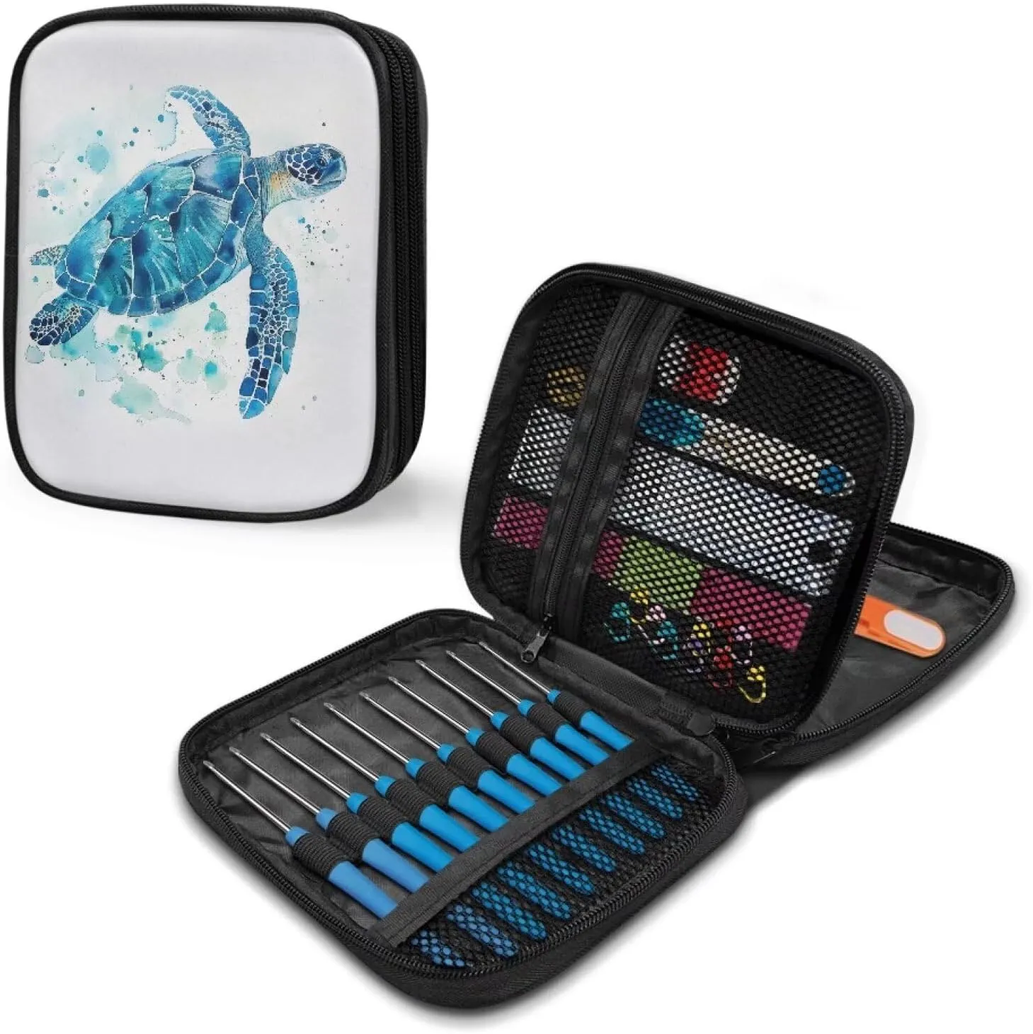 Noprintge Sea Turtle Print Crochet Hook Case, Crochet Storage Bag Knitting Needles Case Travel Storage Bag for Various Crochet Needles and Accessories, Easy to Carry