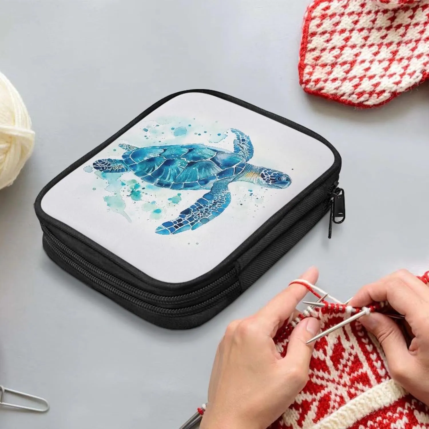 Noprintge Sea Turtle Print Crochet Hook Case, Crochet Storage Bag Knitting Needles Case Travel Storage Bag for Various Crochet Needles and Accessories, Easy to Carry