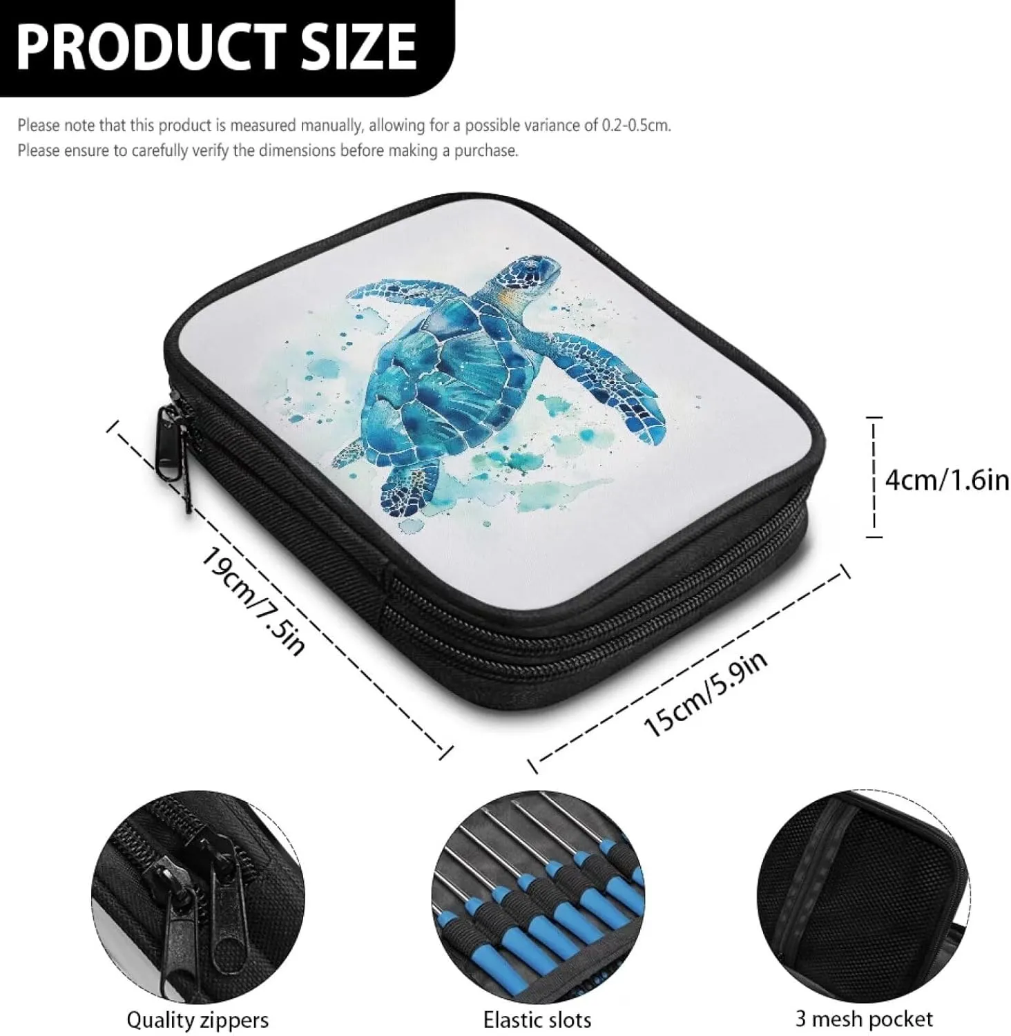 Noprintge Sea Turtle Print Crochet Hook Case, Crochet Storage Bag Knitting Needles Case Travel Storage Bag for Various Crochet Needles and Accessories, Easy to Carry