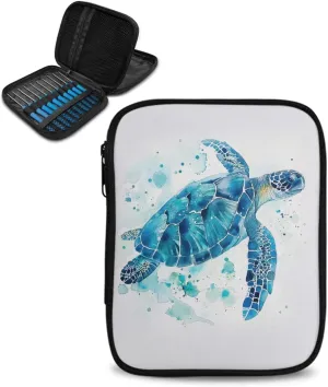 Noprintge Sea Turtle Print Crochet Hook Case, Crochet Storage Bag Knitting Needles Case Travel Storage Bag for Various Crochet Needles and Accessories, Easy to Carry