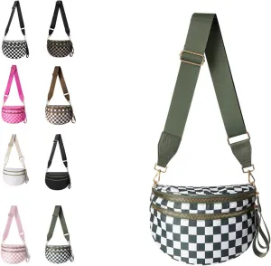 Nuvore Crossbody Bag, Checkered Nylon Crossbody Bag for Women, Large Capacity Shoulder Bag Fashionable and Versatile