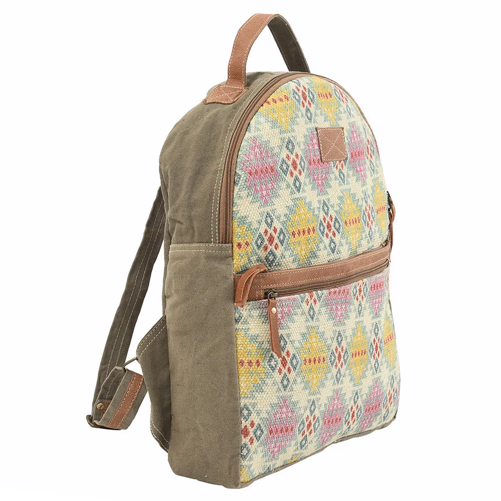 OHLAY KB140 Backpack Upcycled Canvas Genuine Leather women bag western handbag purse