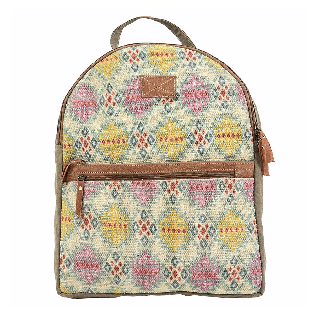 OHLAY KB140 Backpack Upcycled Canvas Genuine Leather women bag western handbag purse