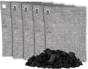 OLIVIA & AIDEN Bamboo Charcoal Air Freshening Bags - Air Freshener Large 200g - 5 Pack | Odor Eliminator and Moisture Absorber | Car Deodorizer - Closet and Room Air Freshener