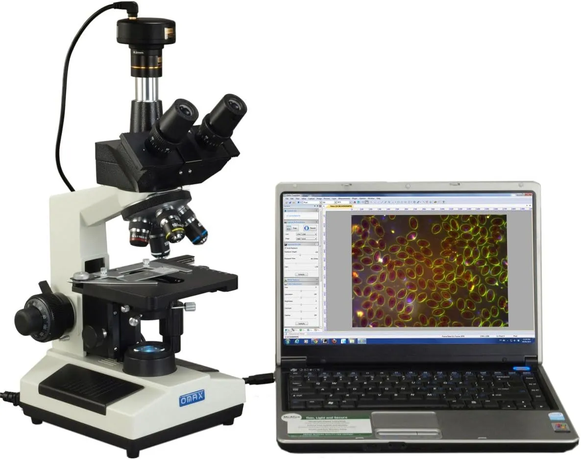 OMAX M837L Series Trinocular Oil Darkfield Microscope & 9MP USB 2.0 Digital Camera - 40X-2500X - Coaxial Compound Microscope with LED Light