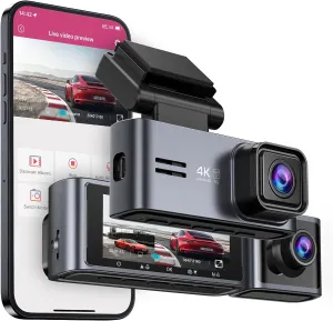 OMBAR Dash Cam Front and Inside, 5G WiFi GPS Dash Cam 4K 1080P Included 64GB Card with 3.18" LCD Screen, Dash Camera for Cars 24/7 Recording, Dash Camera with IR Night Vision, WDR, G-Sensor, App