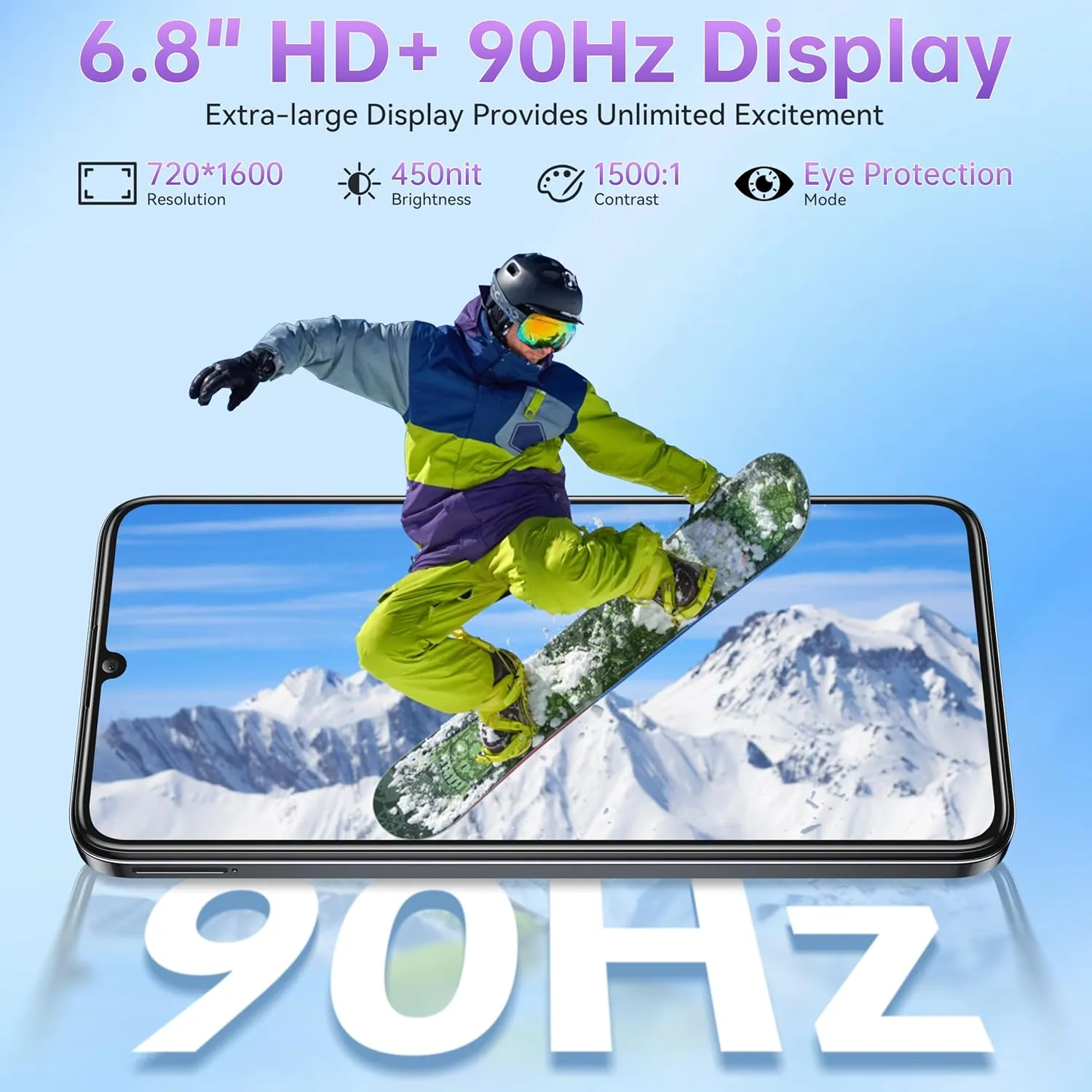 OUKITEL C51 Android 14 Smartphone - 6.8" HD  Screen Unlocked Cell Phones, 18GB 128GB/SD 1TB, 5150mAh Battery Mobile Phones, 13MP Camera, Three Slots, Face ID/Fingerprint, GPS, BT5.0,T-Mobile, Black