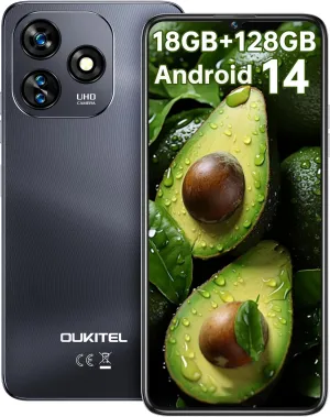 OUKITEL C51 Android 14 Smartphone - 6.8" HD  Screen Unlocked Cell Phones, 18GB 128GB/SD 1TB, 5150mAh Battery Mobile Phones, 13MP Camera, Three Slots, Face ID/Fingerprint, GPS, BT5.0,T-Mobile, Black