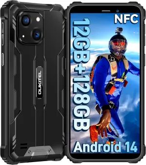 OUKITEL WP32 Rugged Smartphone Unlocked - 12GB 128GB 1TB Expansion Rugged Phone Android 14, 6300mAh Battery, 20MP 5MP Cell Phone, 6.0" HD  Screen, 4G Dual SIM, IP68/IP69K, NFC,OTG,GPS,T-Mobile, Black