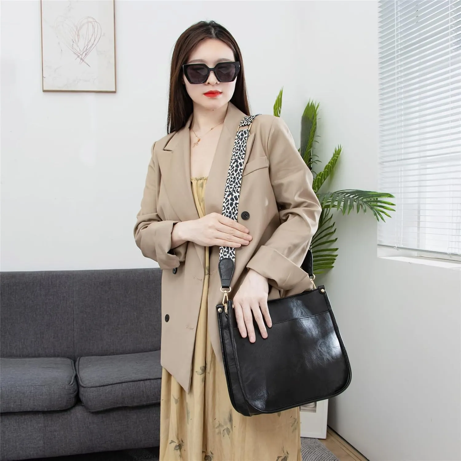 Ovida Vegan Leather Crossbody Bags for Women Hobo Purse Designer Shoulder Handbags With Guitar Strap Bucket Satchel Tote Bag