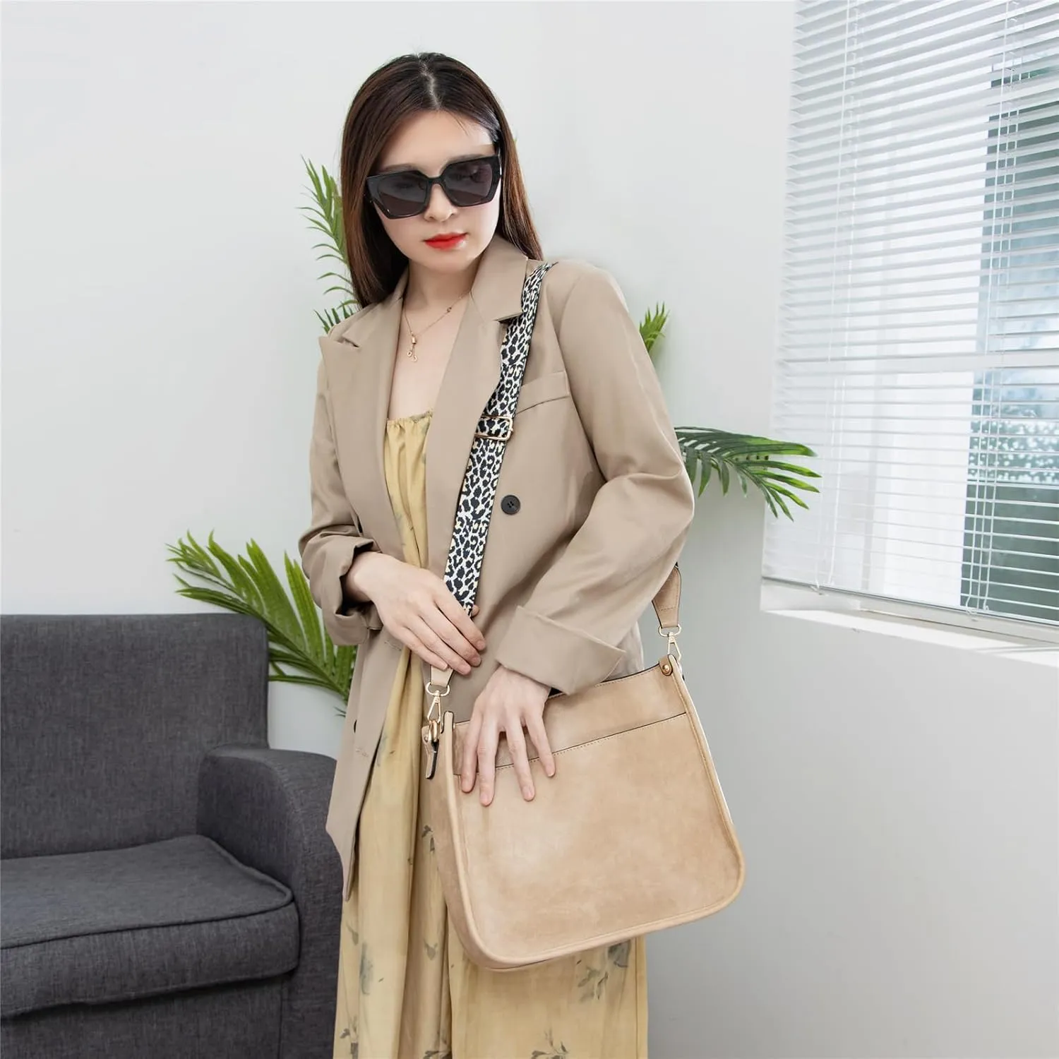 Ovida Vegan Leather Crossbody Bags for Women Hobo Purse Designer Shoulder Handbags With Guitar Strap Bucket Satchel Tote Bag
