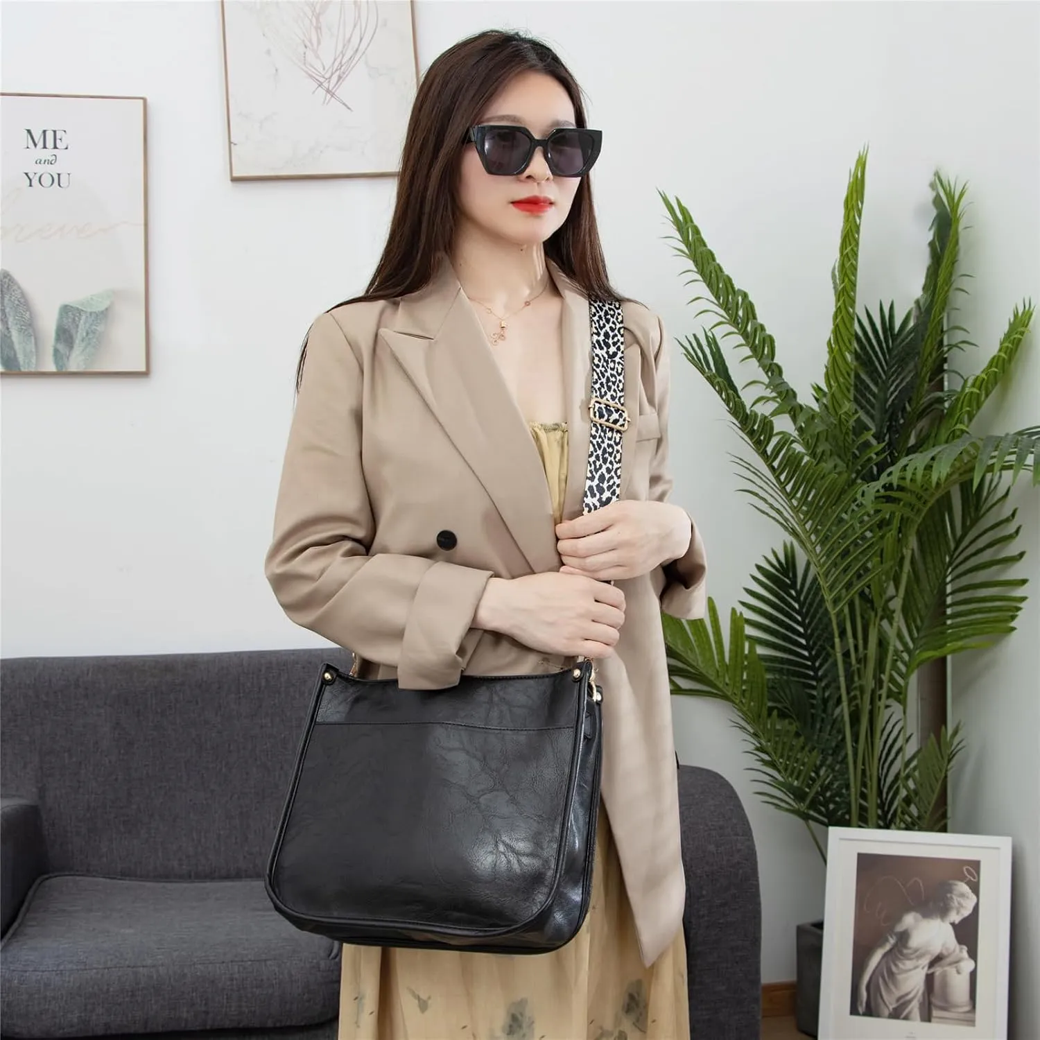 Ovida Vegan Leather Crossbody Bags for Women Hobo Purse Designer Shoulder Handbags With Guitar Strap Bucket Satchel Tote Bag