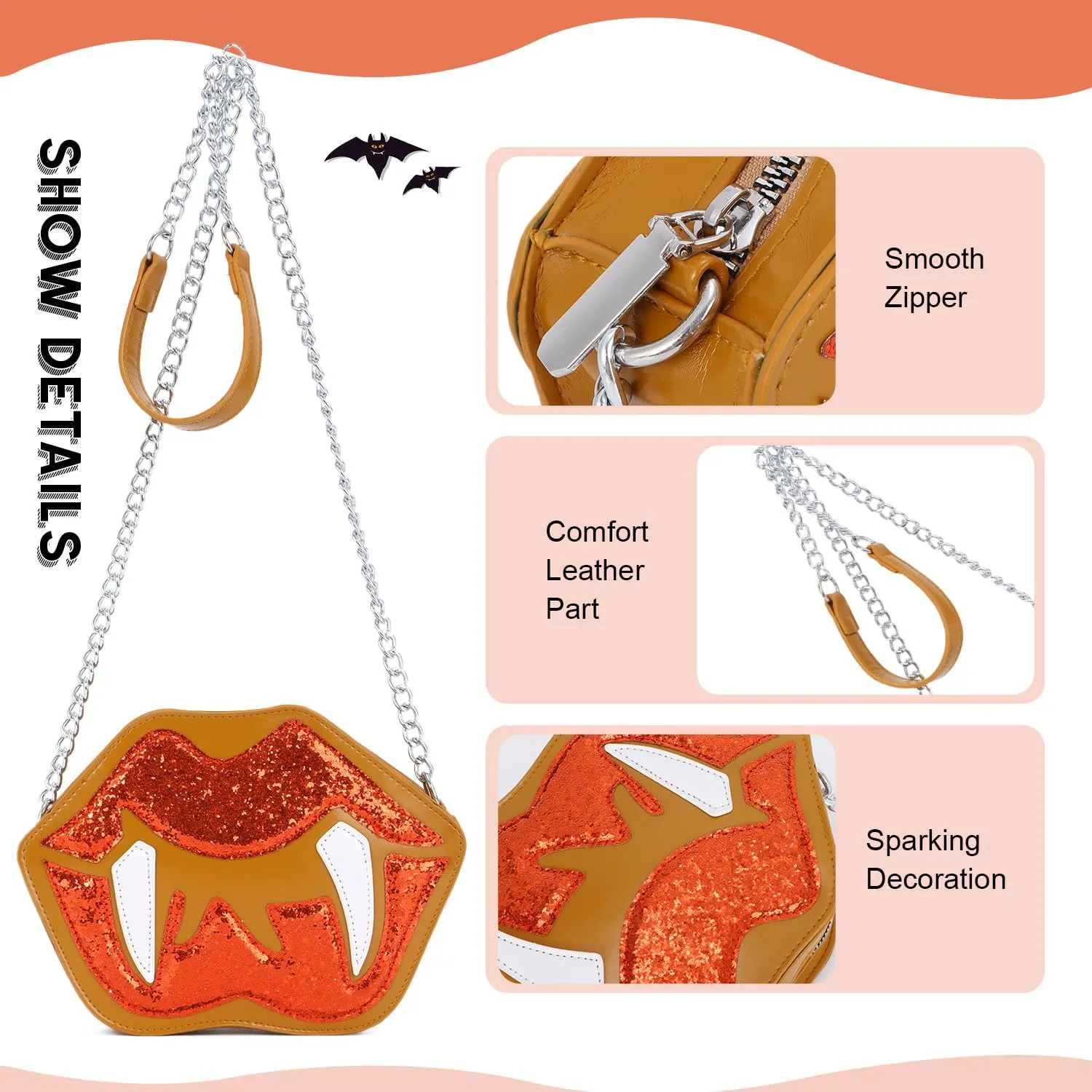 Oweisong Novelty Halloween Purse for Women Fun Shaped Lip Shoulder Bag Devil Handbag Ghost Crossbody Bag