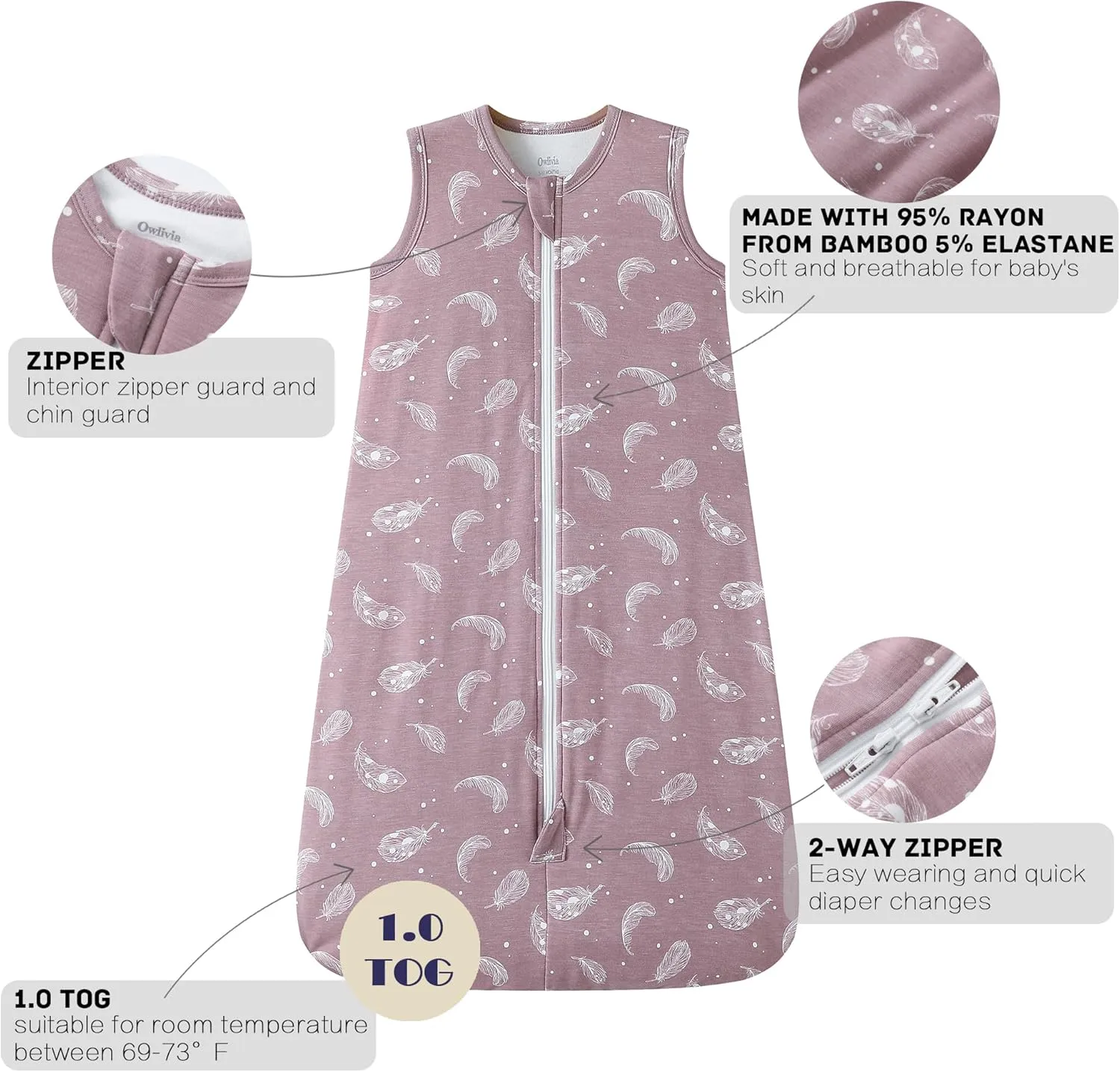 Owlivia Rayon from Bamboo Baby Sleep Sack, Unisex Toddler Sleeping Bag, 1.0 TOG, Boy/Girl Wearable Blanket (3-24 Months)