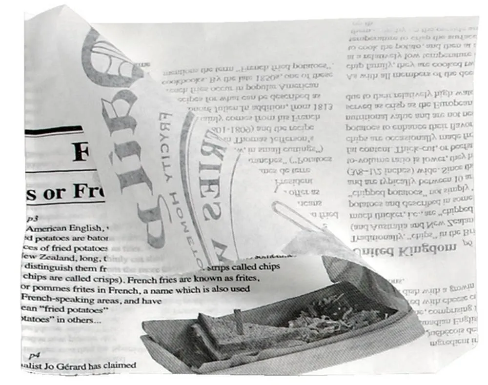 PacknWood PK2CHPAPNEWS13 White Bag Opens 2 Sides with Newspaper Design, 5.1" (Pack of 1000)