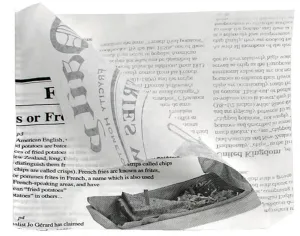 PacknWood PK2CHPAPNEWS13 White Bag Opens 2 Sides with Newspaper Design, 5.1" (Pack of 1000)