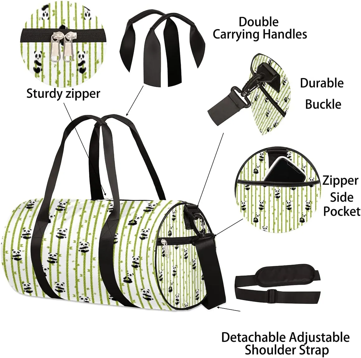 Panda Bamboo Cute Gym Bag Small Gym Duffel Bags for Men Women Overnight Weekender Bag Lightweight Sport Duffle Bag Carry On Gymbag