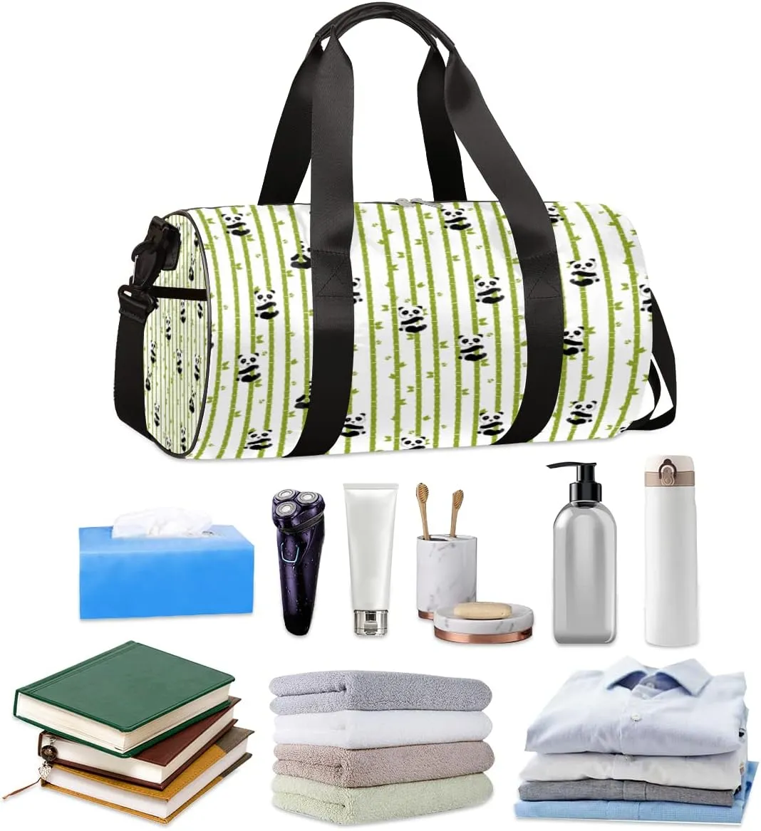 Panda Bamboo Cute Gym Bag Small Gym Duffel Bags for Men Women Overnight Weekender Bag Lightweight Sport Duffle Bag Carry On Gymbag