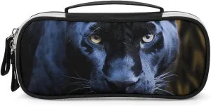 Panther With Blue Eyes Leather Makeup Bag Portable Small Cosmetic Organizer Waterproof Toiletry Bags Brushes Pencils And Travel Make Up Accessories