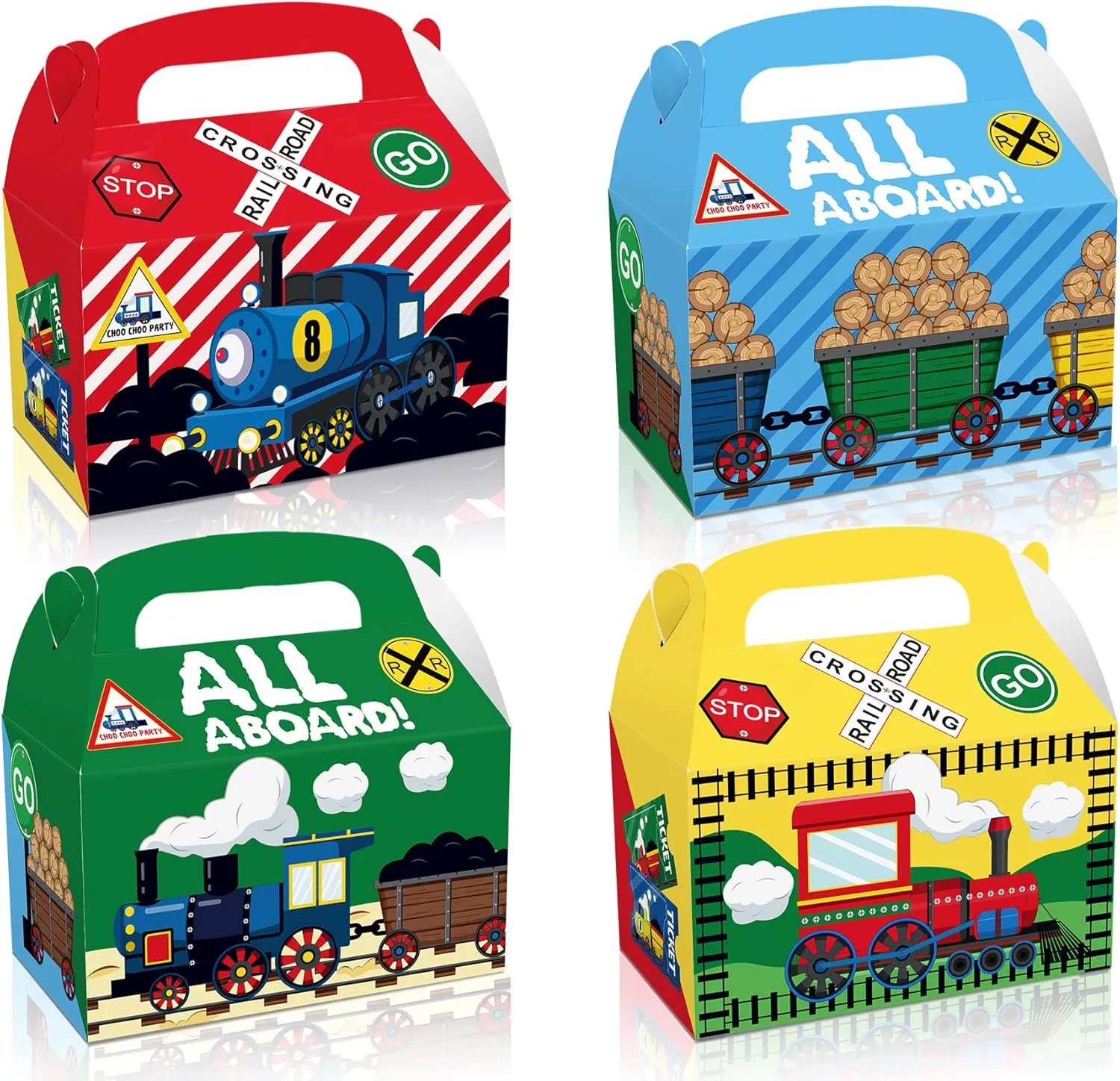 Partystadl Train Party Favor Boxes, Set of 24, with Lids for Kids and Adults Birthday Celebrations