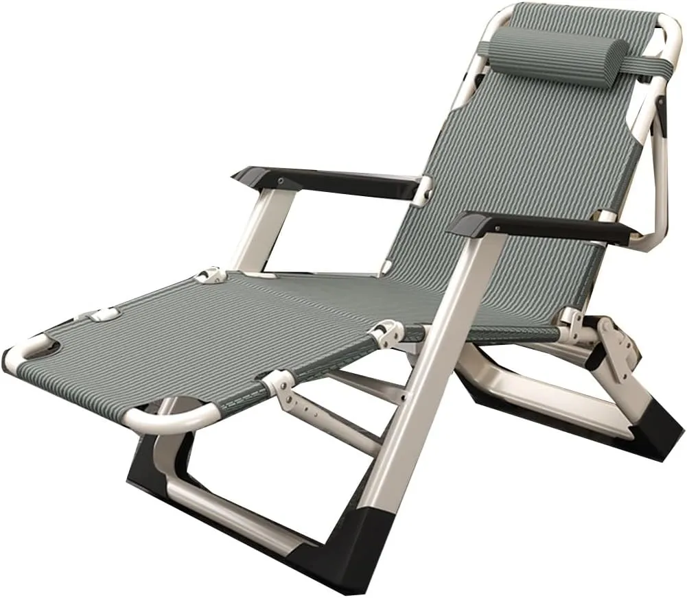 Patio Folding Lawn Chair, Recliner Outdoor Camp Lounger Chairs Chairs Deck Chairs Outdoor with Adjustable Headrest for Poolside Backyard Beach Chair (/Stripe