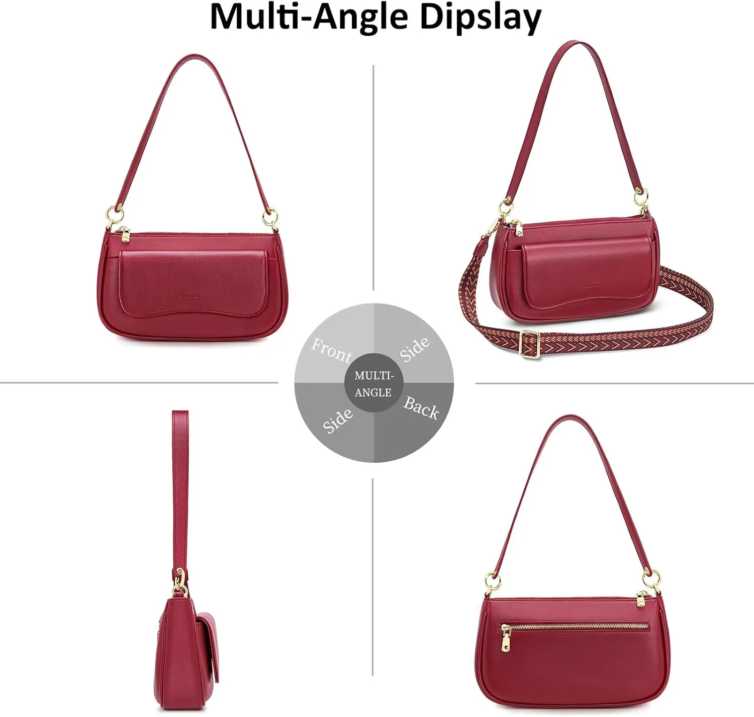 Peacocktion Small Shoulder Bags, Crossbody Purses for Women Vegan Leather Handbag Hobo Purse, 2 Straps