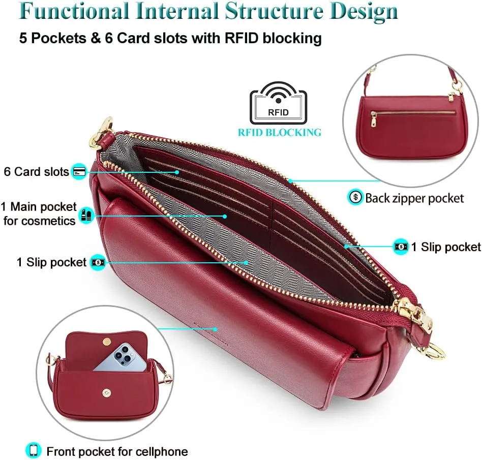 Peacocktion Small Shoulder Bags, Crossbody Purses for Women Vegan Leather Handbag Hobo Purse, 2 Straps