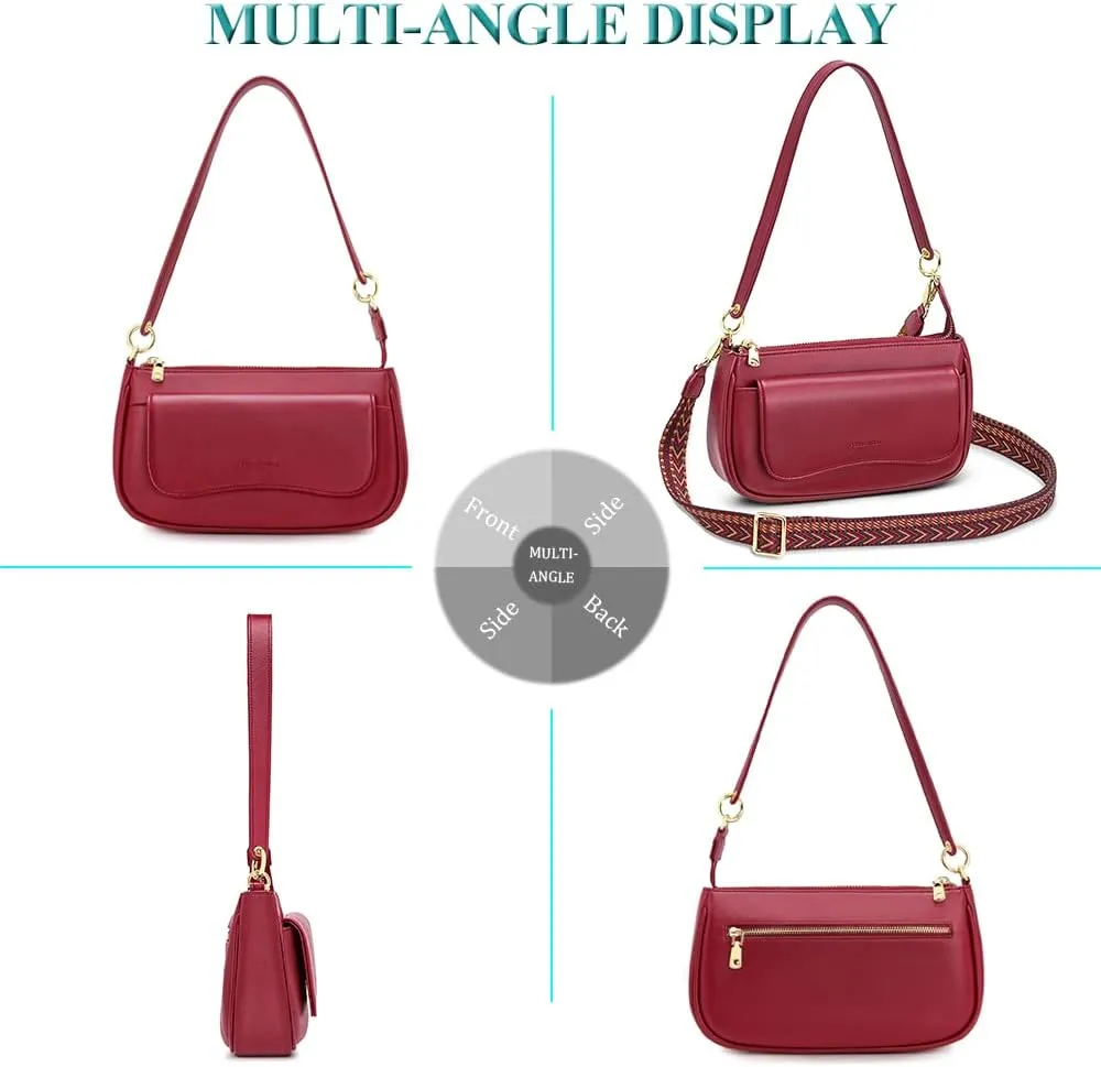 Peacocktion Small Shoulder Bags, Crossbody Purses for Women Vegan Leather Handbag Hobo Purse, 2 Straps
