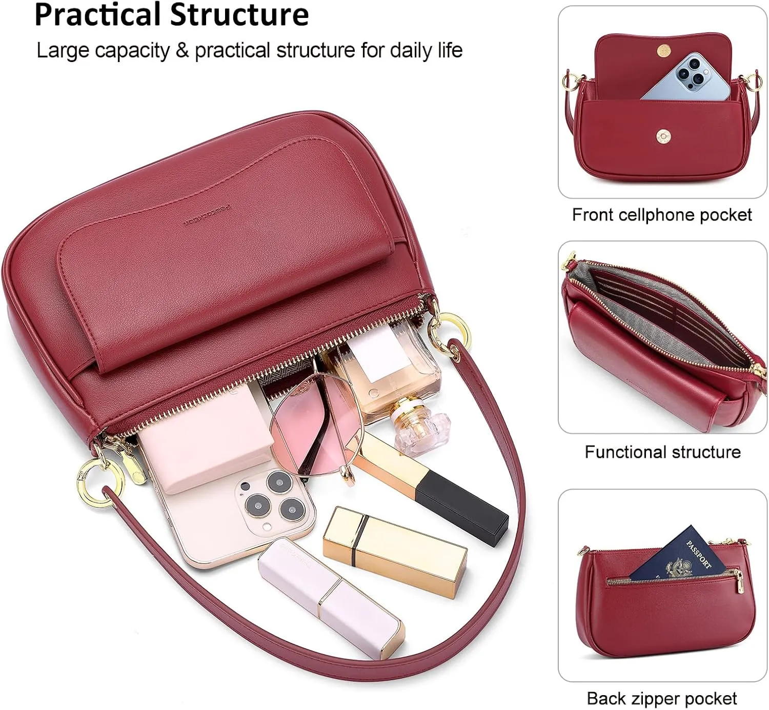 Peacocktion Small Shoulder Bags, Crossbody Purses for Women Vegan Leather Handbag Hobo Purse, 2 Straps