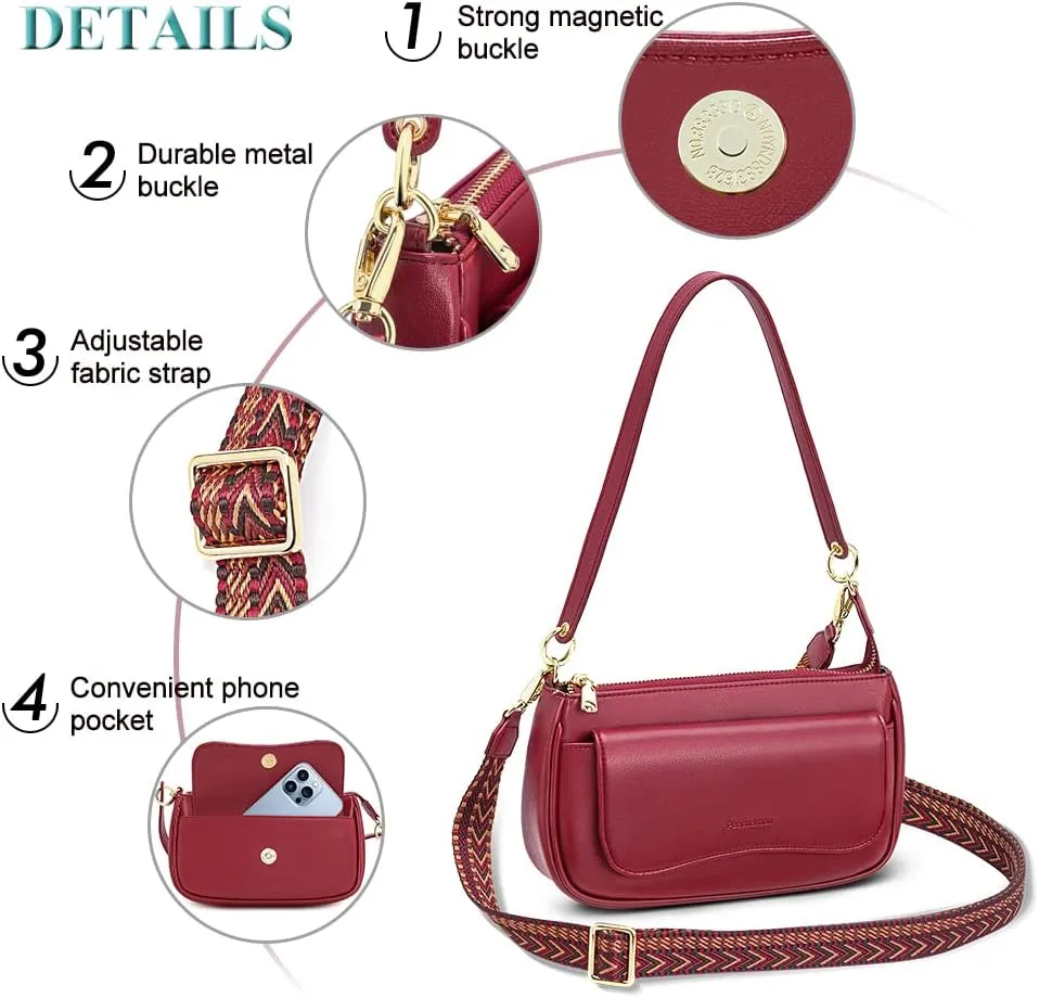 Peacocktion Small Shoulder Bags, Crossbody Purses for Women Vegan Leather Handbag Hobo Purse, 2 Straps
