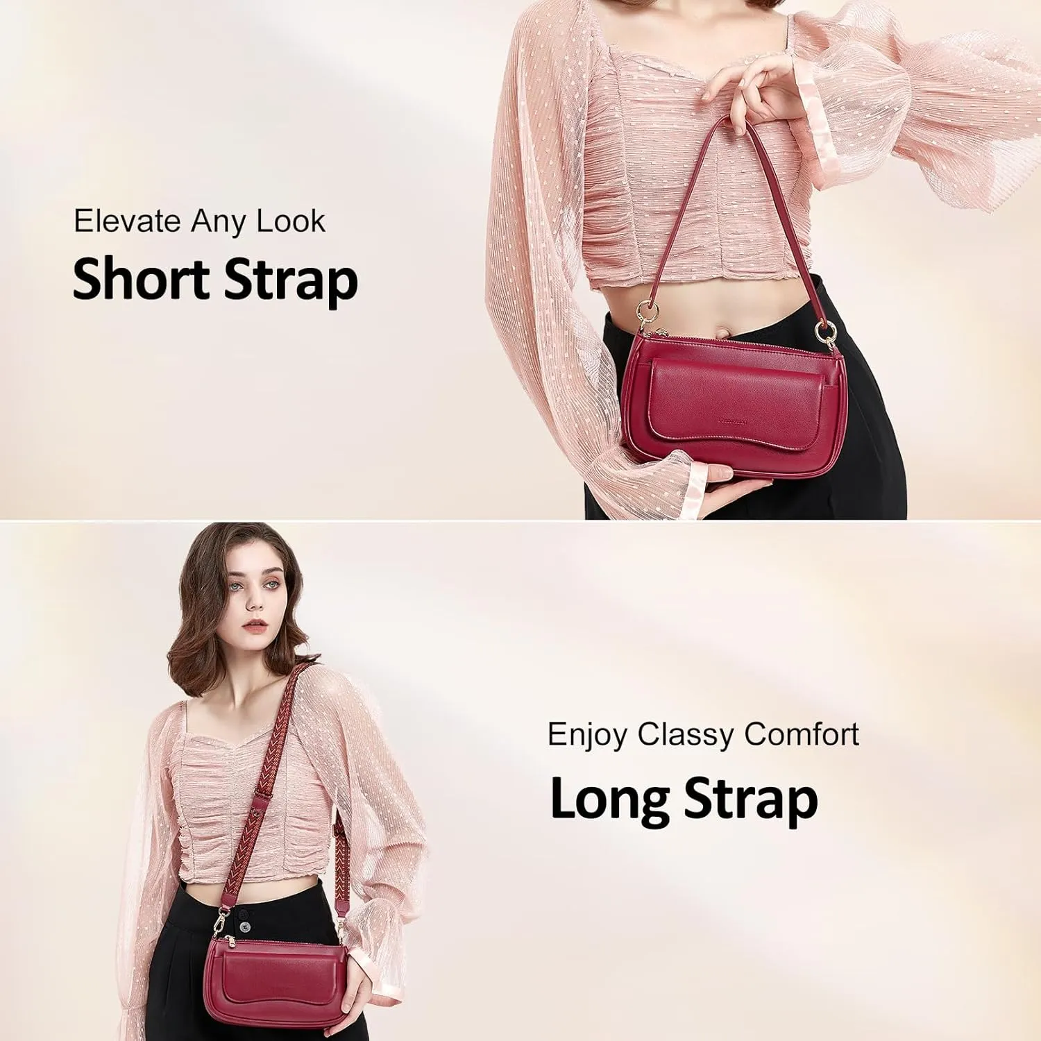 Peacocktion Small Shoulder Bags, Crossbody Purses for Women Vegan Leather Handbag Hobo Purse, 2 Straps