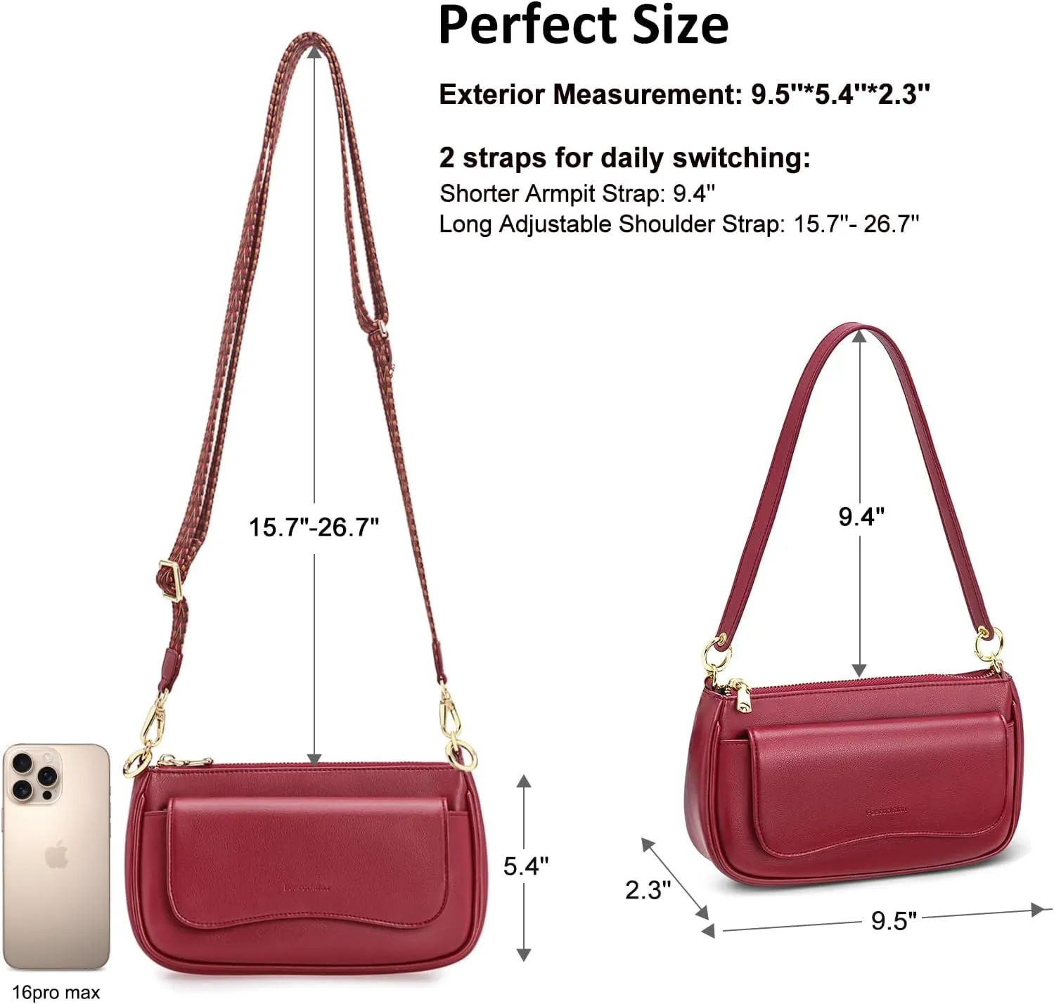 Peacocktion Small Shoulder Bags, Crossbody Purses for Women Vegan Leather Handbag Hobo Purse, 2 Straps