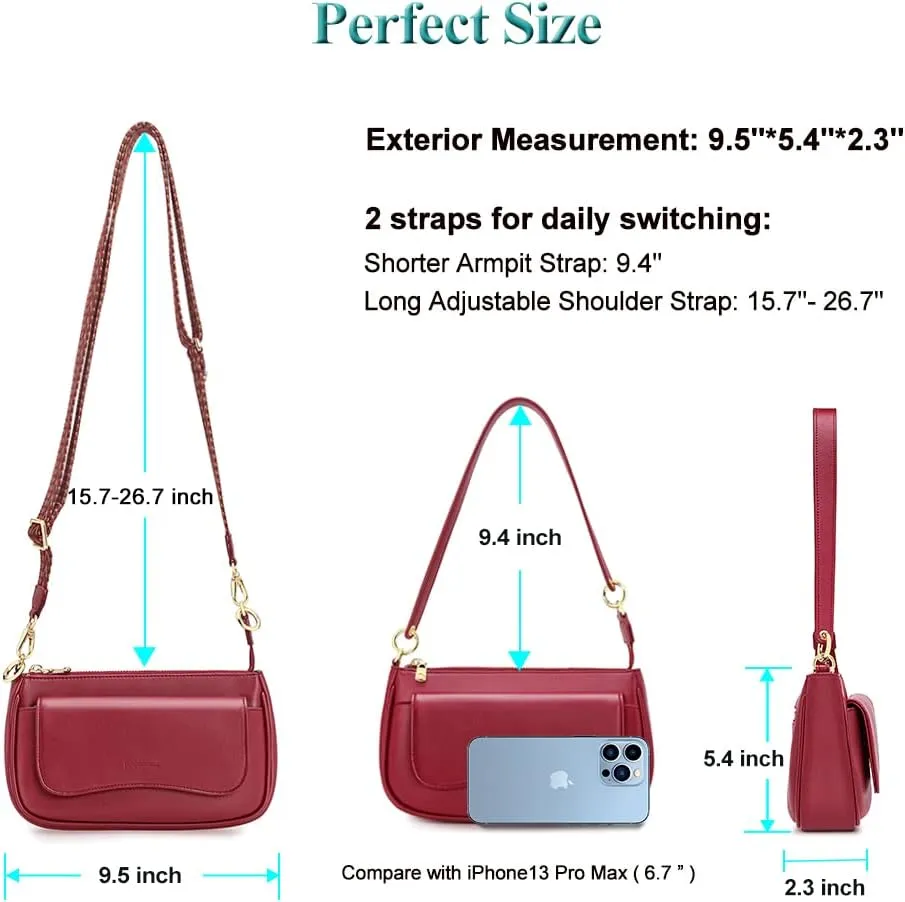 Peacocktion Small Shoulder Bags, Crossbody Purses for Women Vegan Leather Handbag Hobo Purse, 2 Straps