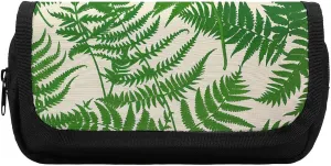 Pencil Pouch Fern Green Plant Pencil Case Zipper Storage Bag with 2 Compartments Portable Multifunctional Bag Desk Organizer Marker Pen Case