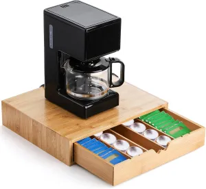 Peohud Bamboo K Cup Holder, Bamboo Coffee Cup Drawer, Coffee Pod Holder Tea Bag Storage Organizer for Kitchen Office Coffee Bars