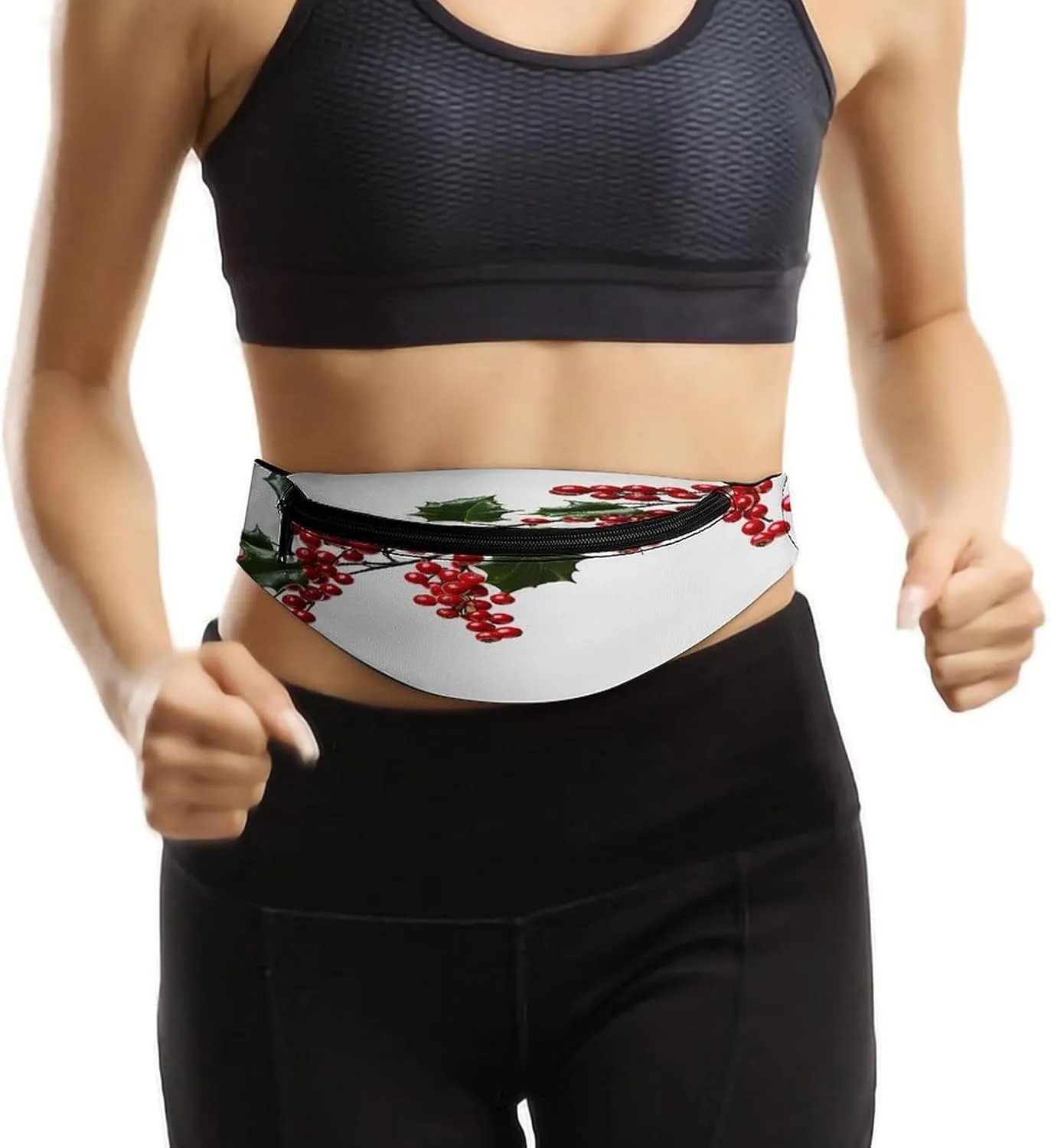Personalized Waist Packs with Adjustable Strap,Holly Berry Branches CrossBody Fanny Pack Casual Bag for Travel Sports Running Hiking
