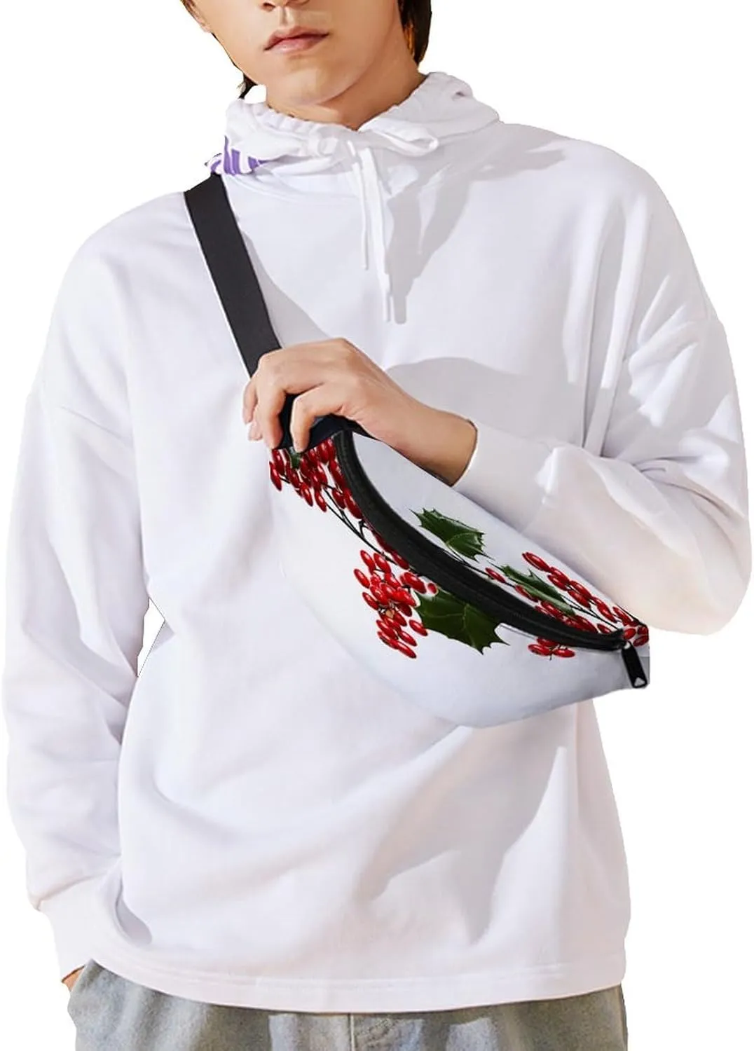 Personalized Waist Packs with Adjustable Strap,Holly Berry Branches CrossBody Fanny Pack Casual Bag for Travel Sports Running Hiking