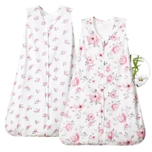 PHF 70% Rayon Derived from Bamboo and 30% Cotton Baby Sleep Sacks 12-18 Months, Baby Sleeping Bag 2-Way Zipper, 2 Pack 0.5 TOG Soft and Breathable Wearable Blanket for Baby Girls Large Size, Floral