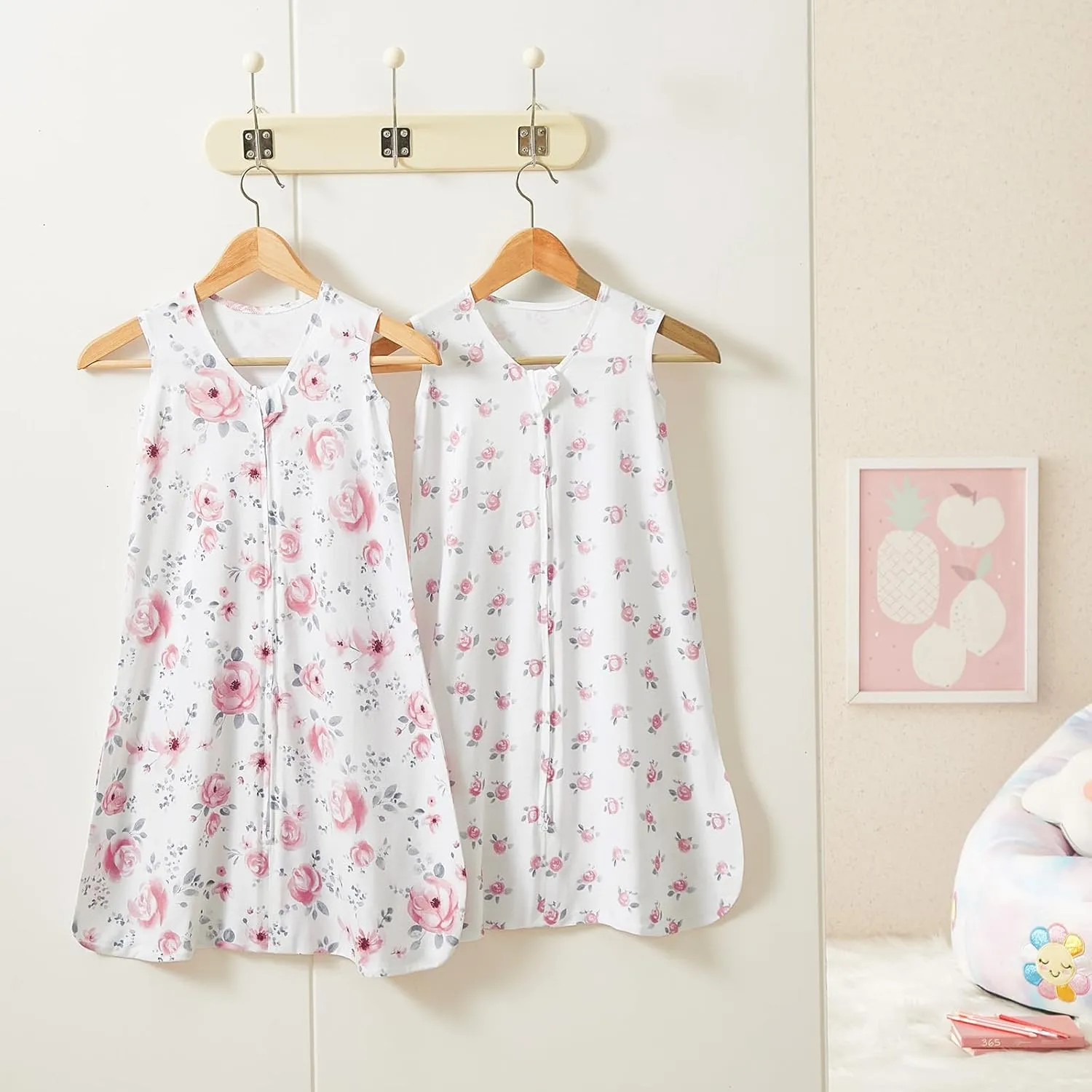 PHF 70% Rayon Derived from Bamboo and 30% Cotton Baby Sleep Sacks 12-18 Months, Baby Sleeping Bag 2-Way Zipper, 2 Pack 0.5 TOG Soft and Breathable Wearable Blanket for Baby Girls Large Size, Floral