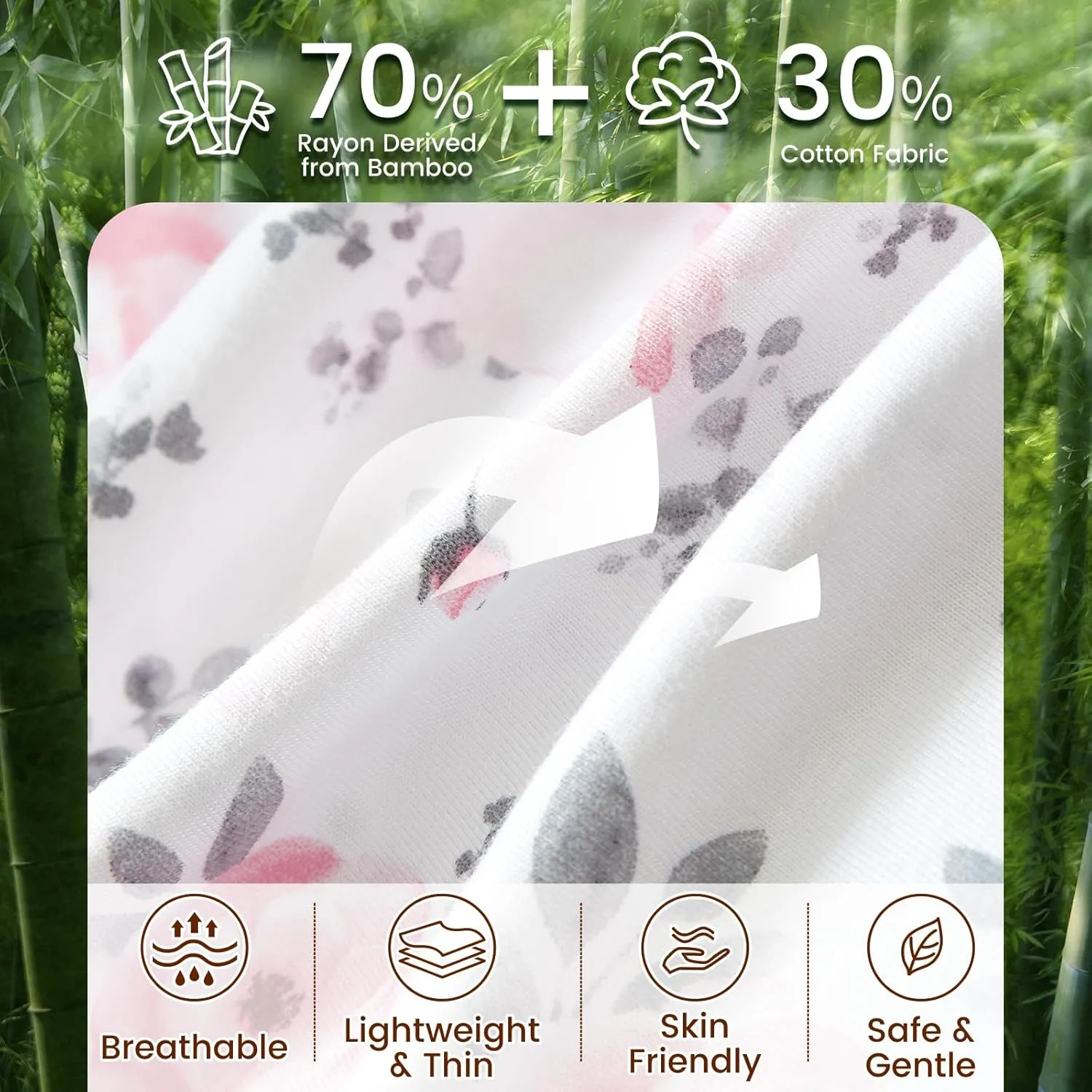 PHF 70% Rayon Derived from Bamboo and 30% Cotton Baby Sleep Sacks 12-18 Months, Baby Sleeping Bag 2-Way Zipper, 2 Pack 0.5 TOG Soft and Breathable Wearable Blanket for Baby Girls Large Size, Floral