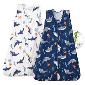 PHF 70% Rayon Derived from Bamboo and 30% Cotton Baby Sleep Sacks 12-18 Months, Baby Sleeping Bag with 2-Way Zipper, 2 Pack 0.5 TOG Soft and Breathable Wearable Blanket for Baby Boys Large Size, Shark