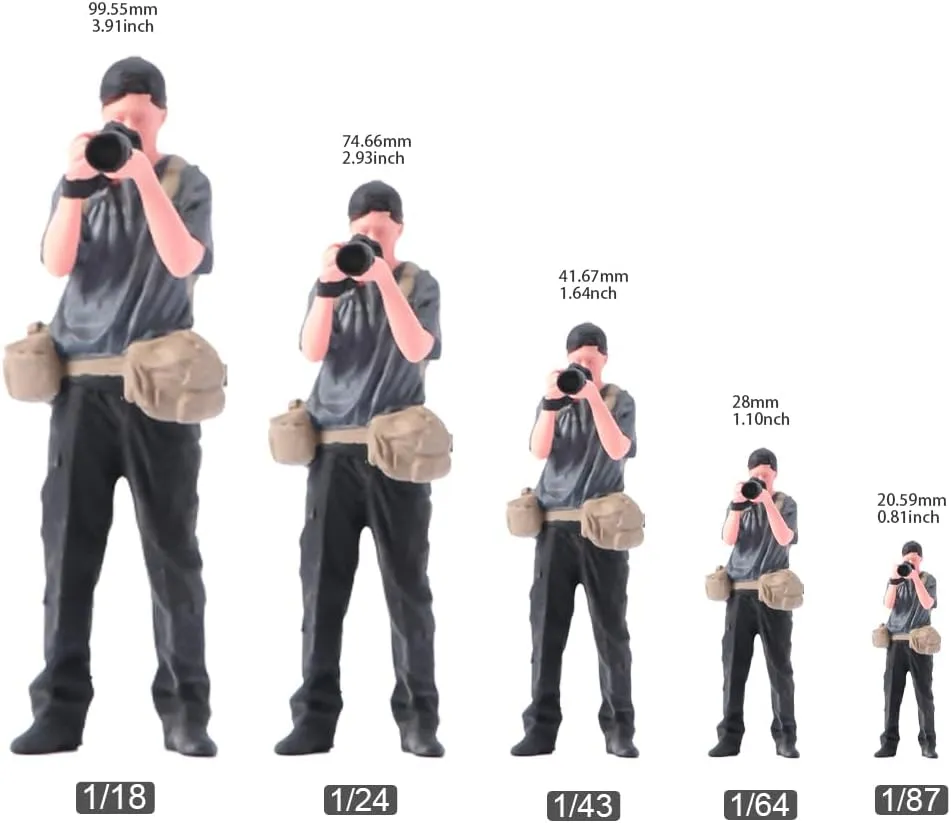 Photographer Toy Figure, 1/18-1/87 Scale Professional Male Photographer Figurine, Capturing Moments with Camera Professional Landscape Cameraman Figure Mini Statue (Painted, 1/24)