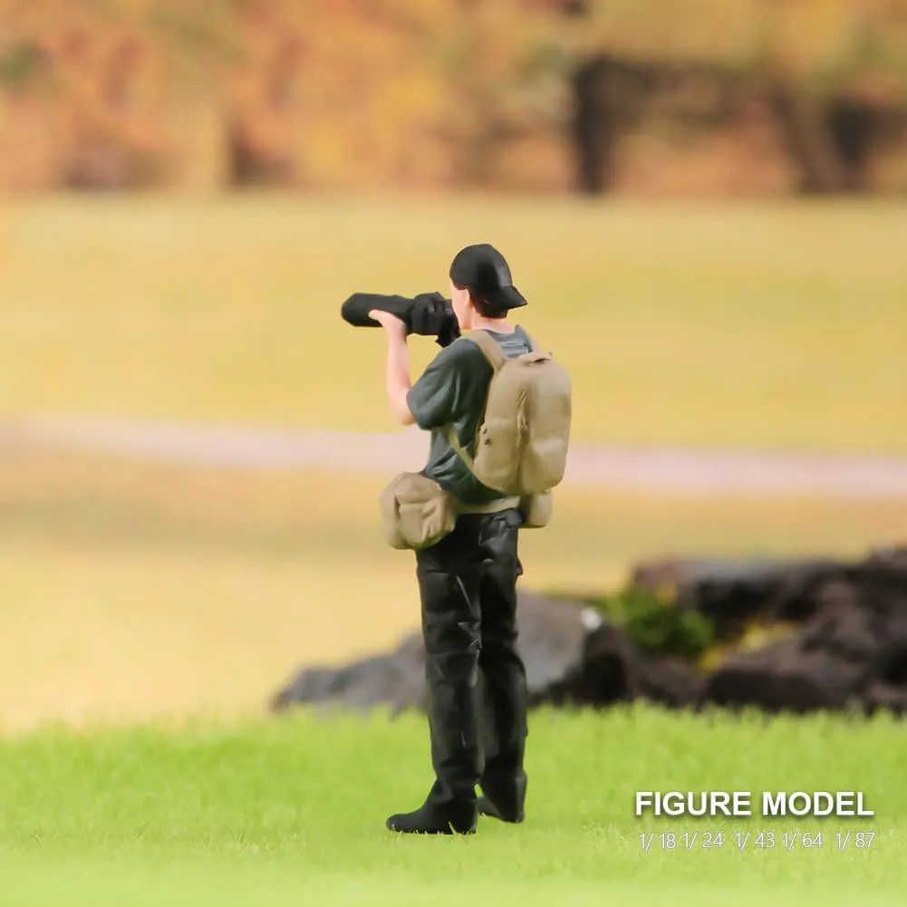 Photographer Toy Figure, 1/18-1/87 Scale Professional Male Photographer Figurine, Capturing Moments with Camera Professional Landscape Cameraman Figure Mini Statue (Painted, 1/24)
