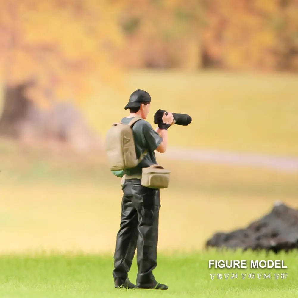 Photographer Toy Figure, 1/18-1/87 Scale Professional Male Photographer Figurine, Capturing Moments with Camera Professional Landscape Cameraman Figure Mini Statue (Painted, 1/24)