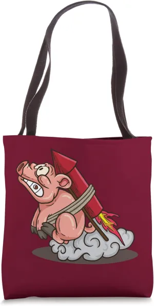 Pigs Stuntman Pyrotechnic Funny Flying Rocket Pig Stunts Tote Bag