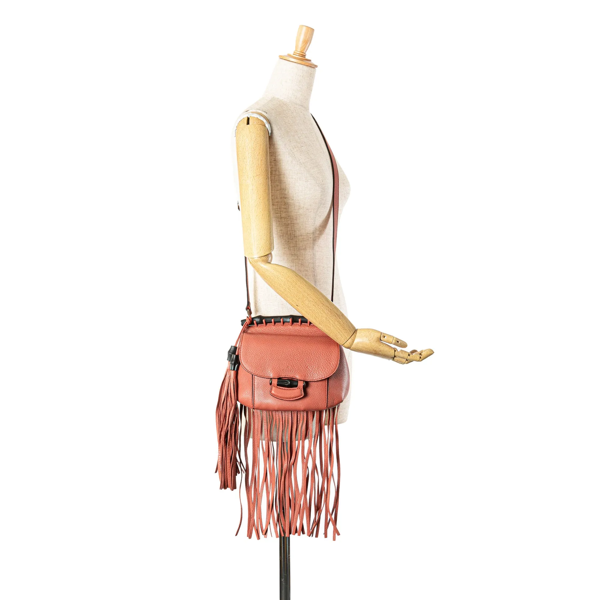 Pink Gucci Small Leather Bamboo Nouveau Fringe Crossbody