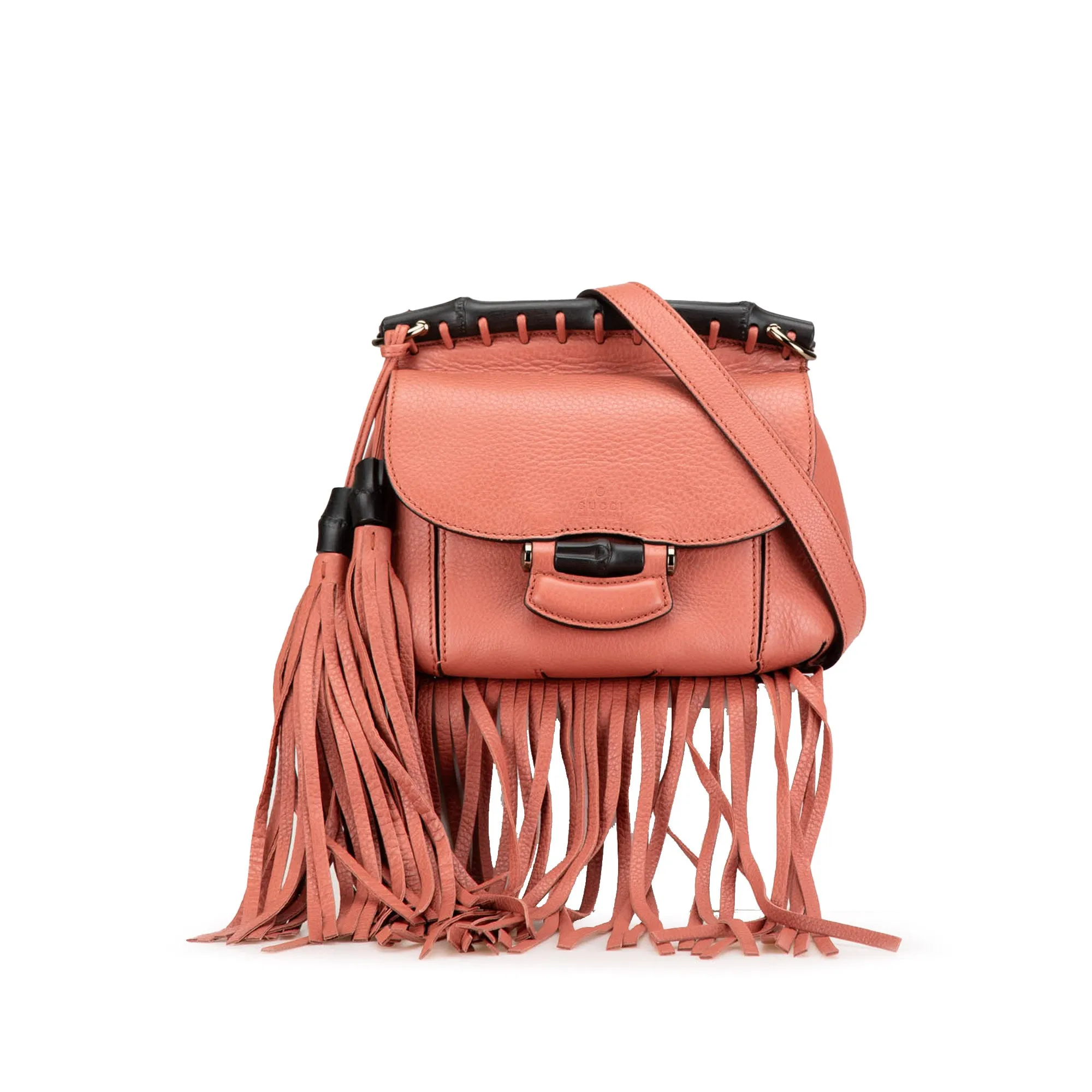 Pink Gucci Small Leather Bamboo Nouveau Fringe Crossbody
